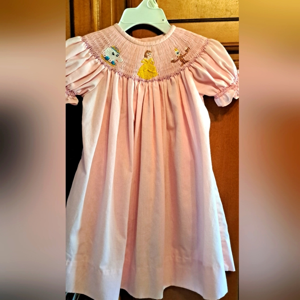 Baby's Precious LollyWolly Doodle Smocked Dress "Beauty and the Beast" 9 mo.